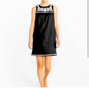 J. Crew Factory Linen + Cotton Shift Dress Embroidered Black Size Small